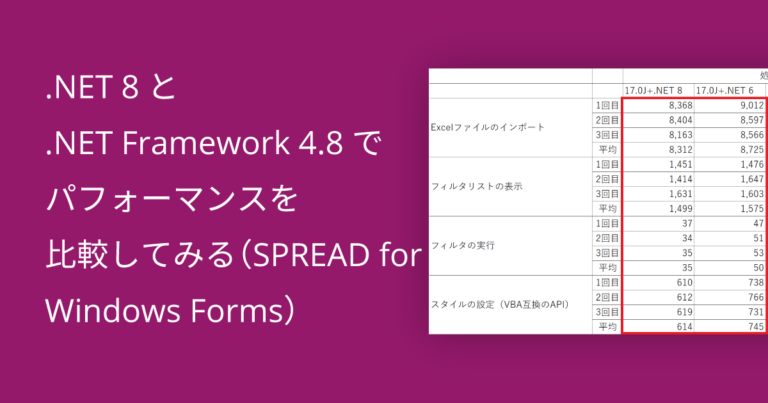 .NET 8と.NET Framework 4.8でパフォーマンスを比較してみる（SPREAD for Windows Forms）