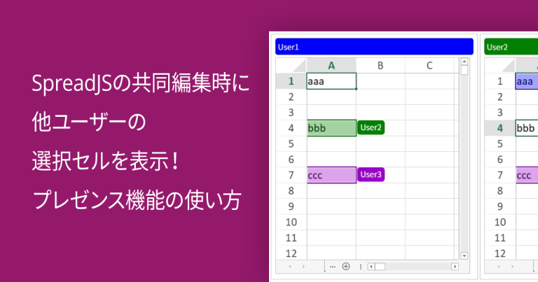 SpreadJSの共同編集時に他ユーザーの選択セルを表示！プレゼンス機能の使い方