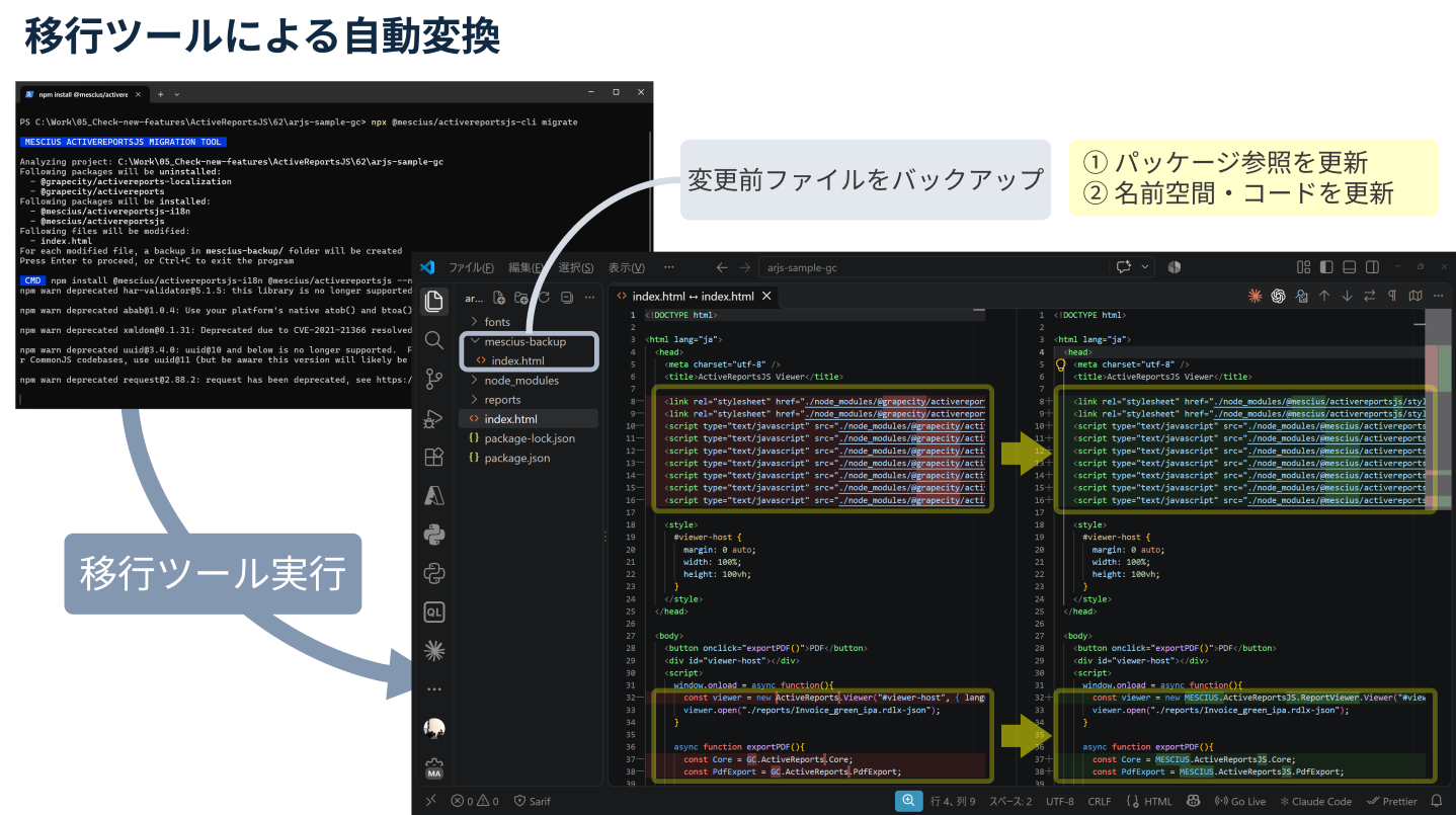 移行ツールによる自動変換レポートスタイルシート