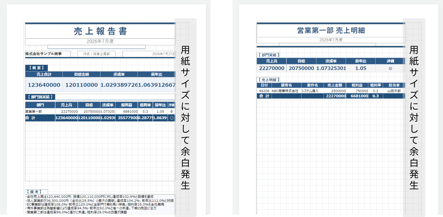 インポート時に用紙サイズにたいして余白が発生する