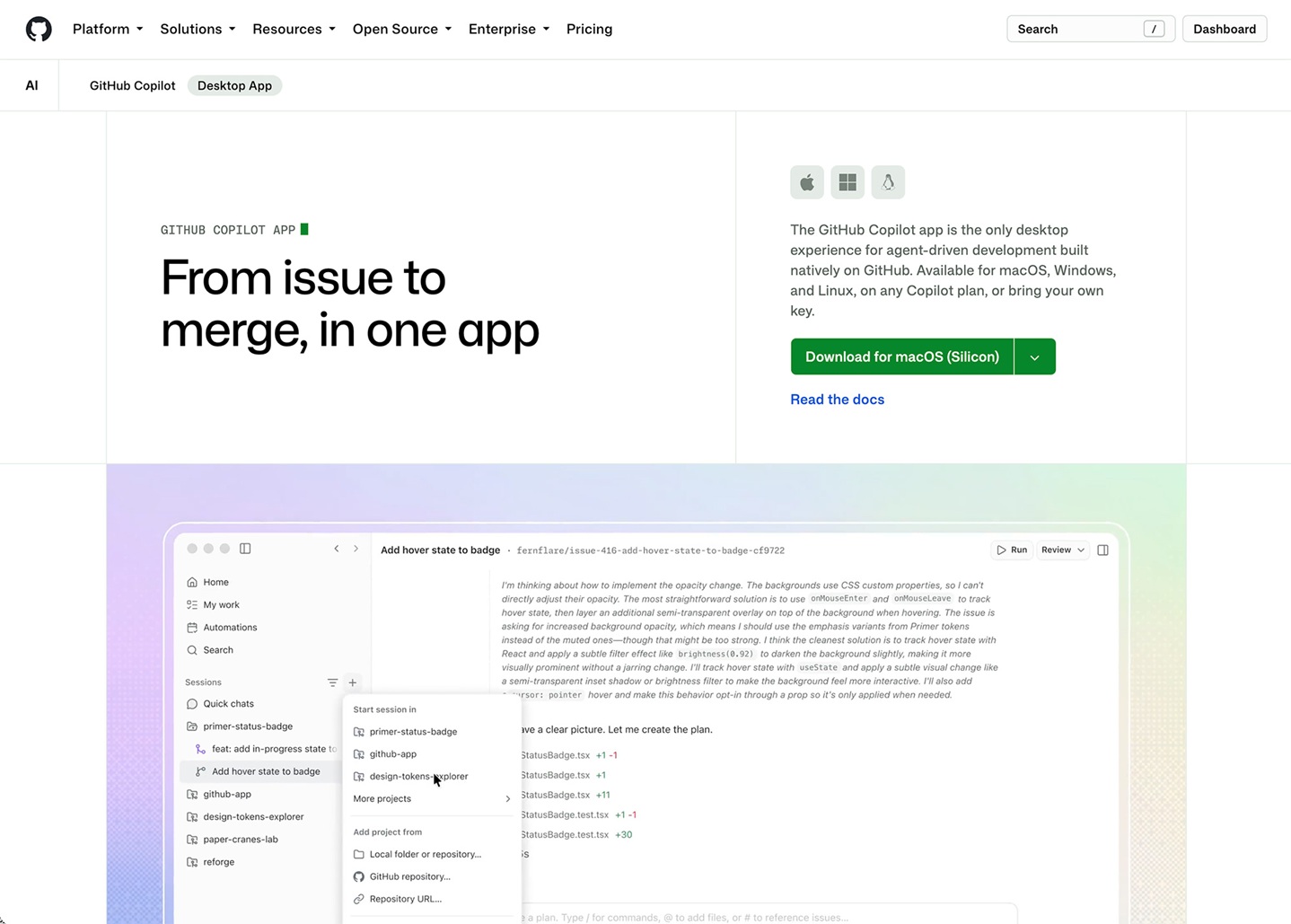 出典:GitHub Copilot app | GitHub(2026年9月30日閲覧)
