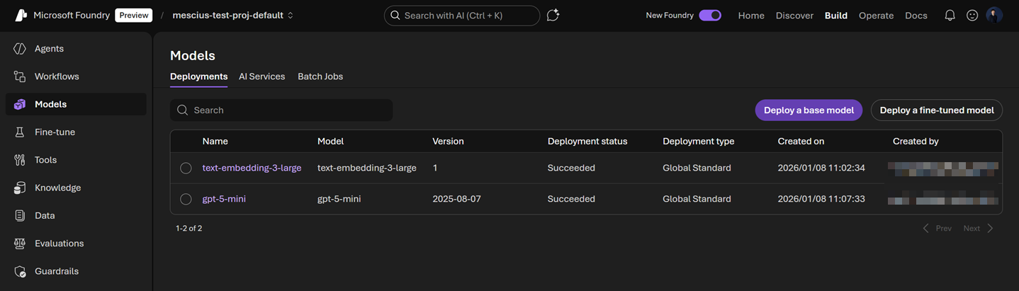 Microsoft Foundry モデルをデプロイ