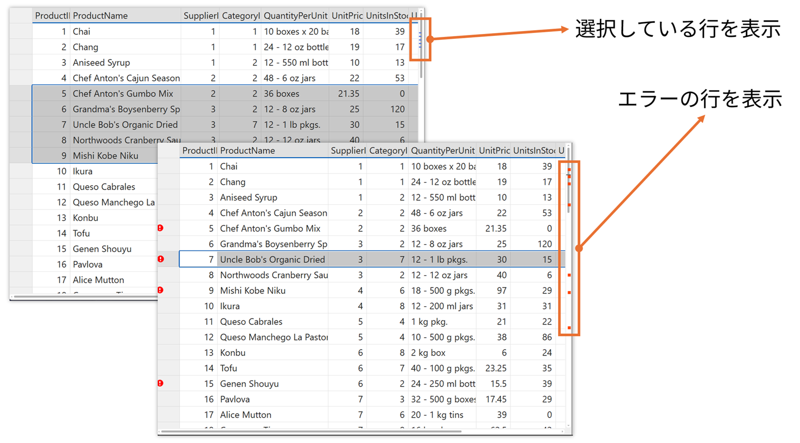 注釈付きスクロールバー（Windows Forms）