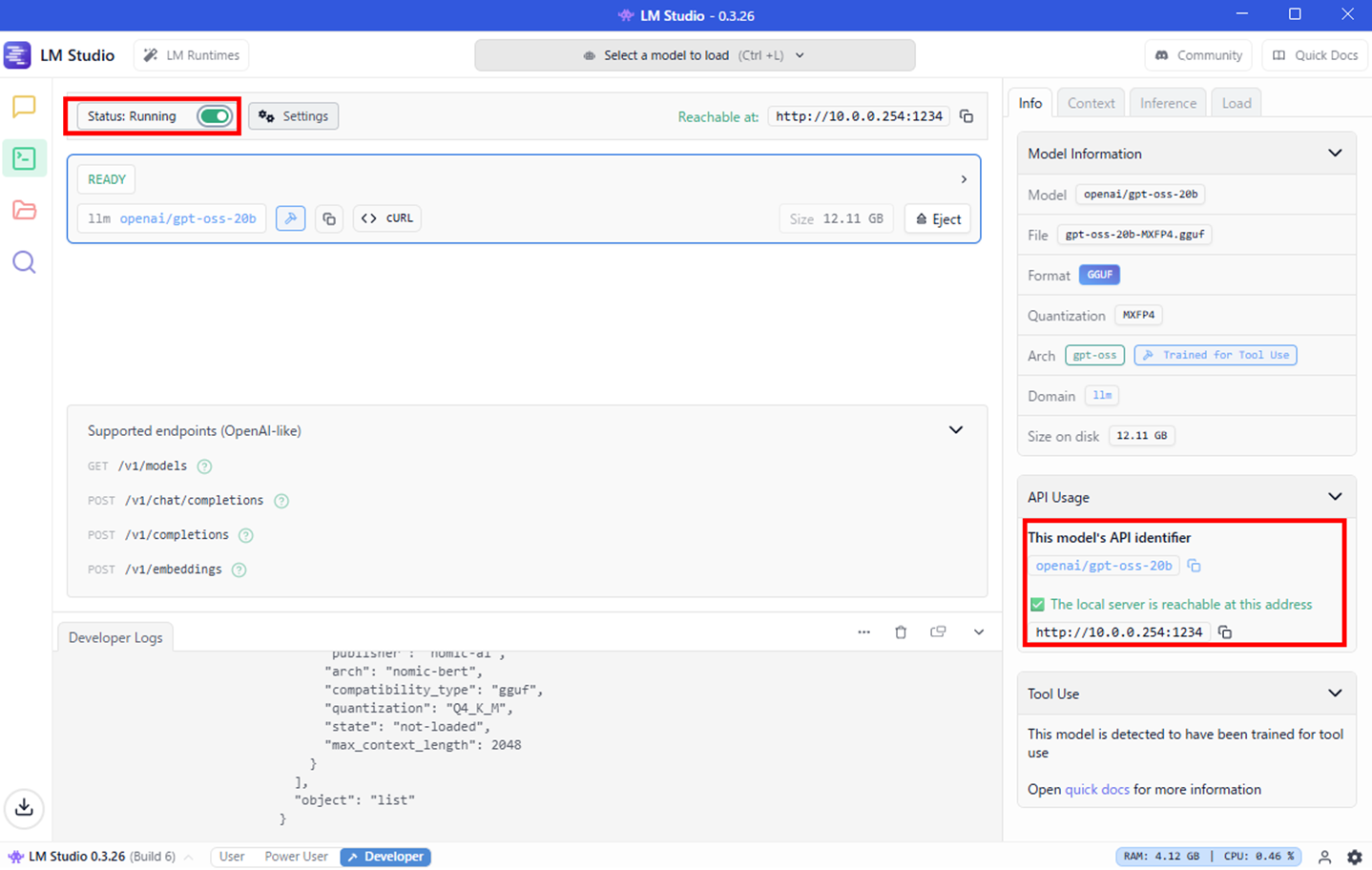 LM StudioでのAPIサーバーの起動